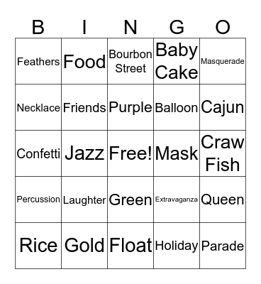 Mardi Gras Bingo Card