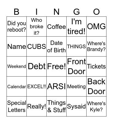 ADMIN BINGO Card