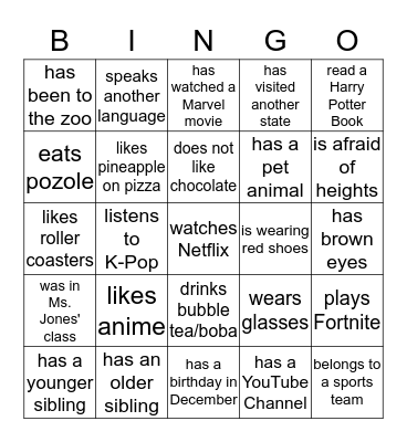 Name BINGO Card