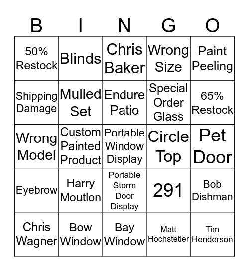 ProVia Bingo Card