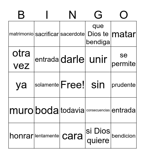 Chapter 8 BINGO!!! Bingo Card