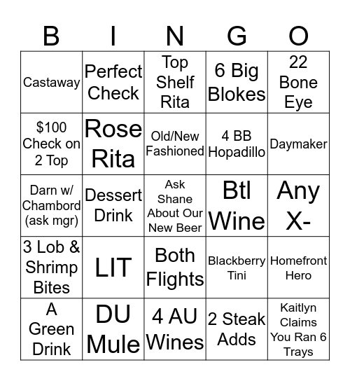 Aussie Bingo Card