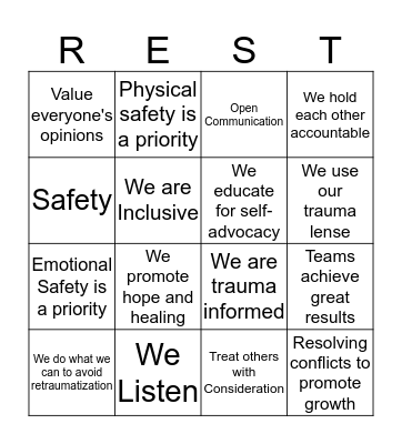 Rest Bingo Card