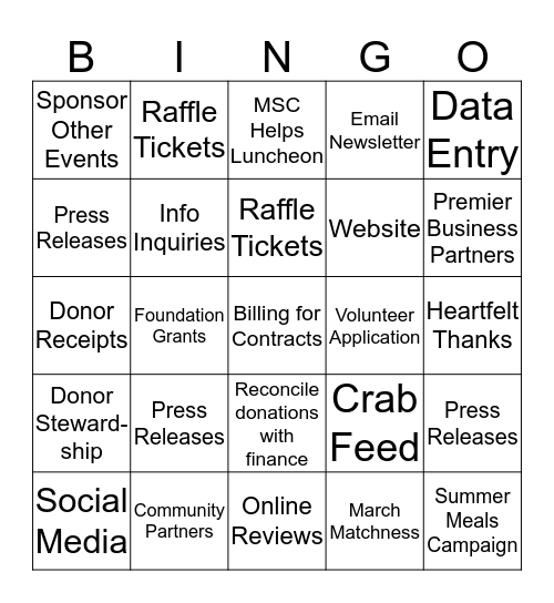 MSC Development BINGO! Bingo Card
