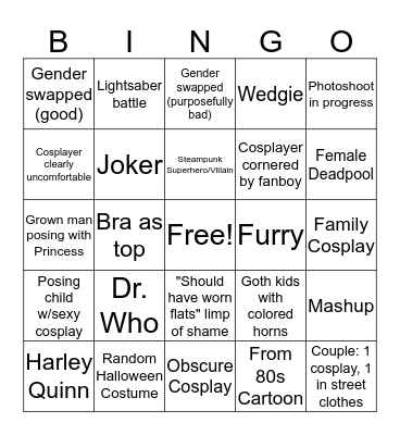 Cosplay Bingo by Roxie Bingo Card