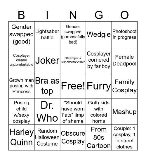 Cosplay Bingo by Roxie Bingo Card