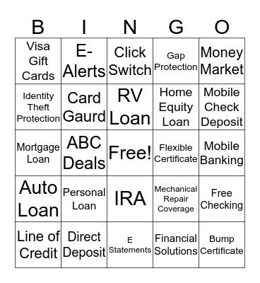Products and Services Bingo Card