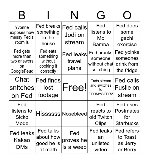 FEDMYSTER Bingo Card