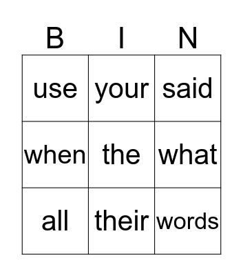 Sight Word Fun Bingo Card