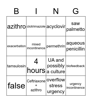 GU bingo Card