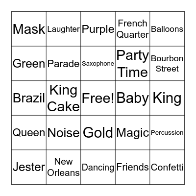 Mardi Gras Bingo Card