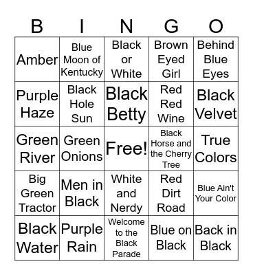 Colorful Songs Bingo Card