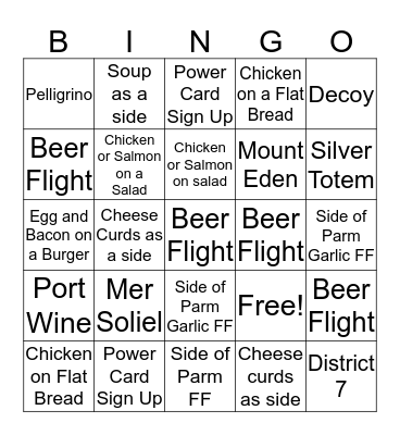 Bar Bingo Card