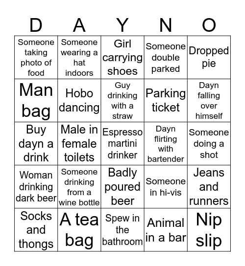 Dayn's 30th Bingo Card