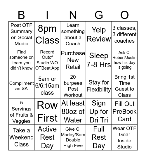 OTF Bingo Card