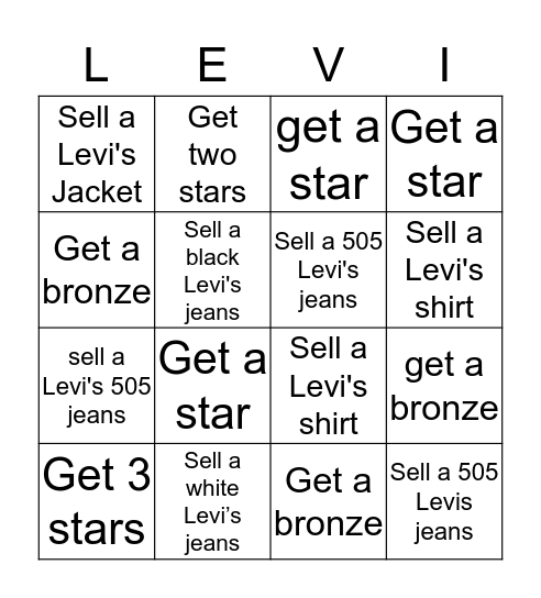 LEVI"S LEVI"S Bingo Card