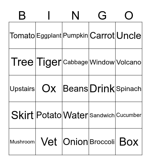 VEGETABLES Bingo Card