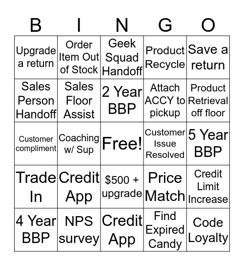 Customer Service/ Front Lane Bingo Card