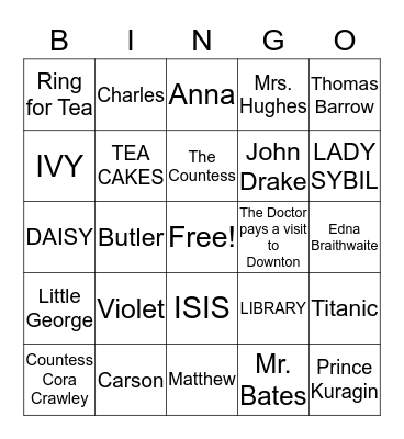 Downton Abbey Bingo Card