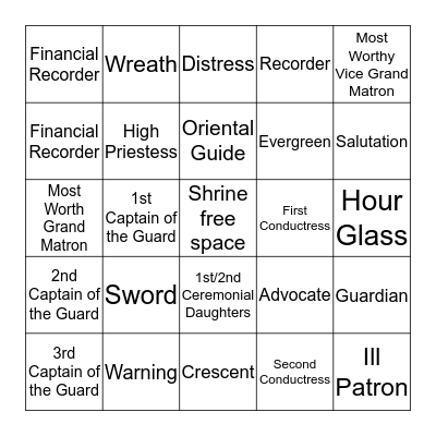 Shrine Officers & Signs Bingo Card