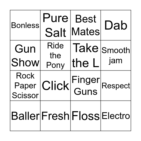 Dance Battle Bingo Card