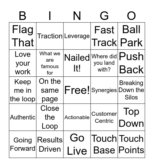 Corporate Lingo Bingo Card