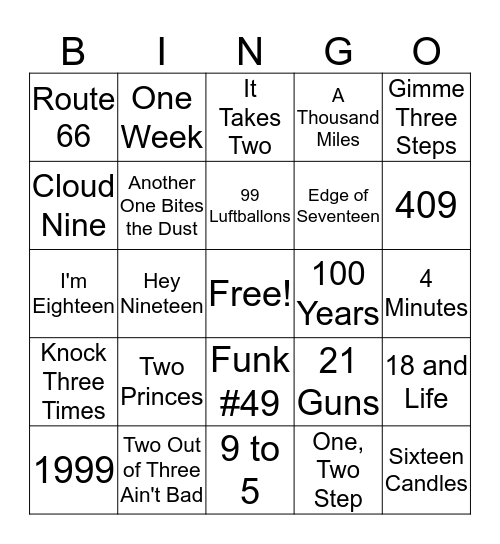 "Counting" on Music Bingo Card