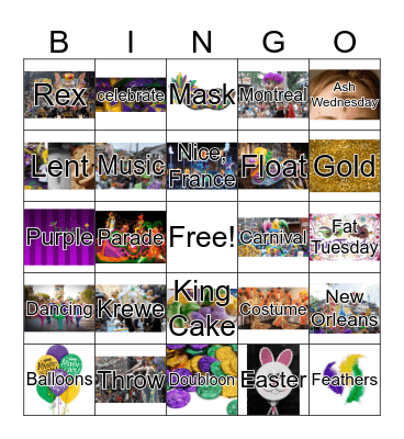 Mardi Gras Bingo Card