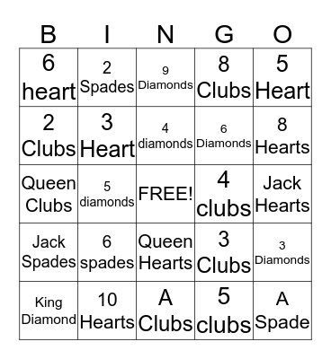 Playing Card Bingo  Bingo Card