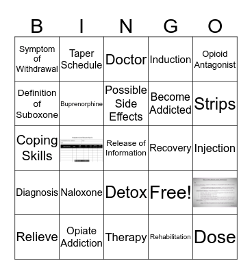 CHEMICAL HEALTH BINGO Card