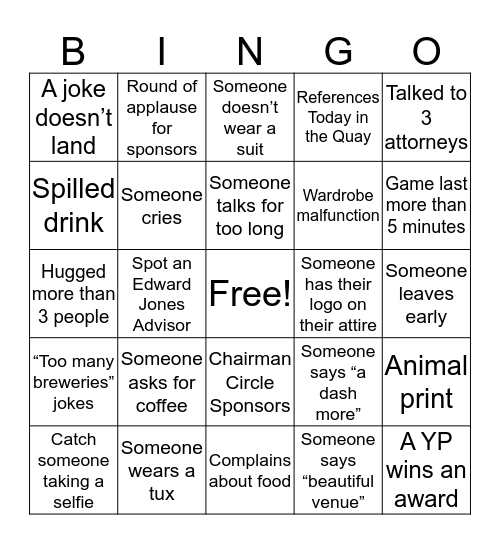 Banquet Bingo Card