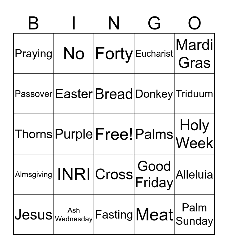 Lent Bingo Card