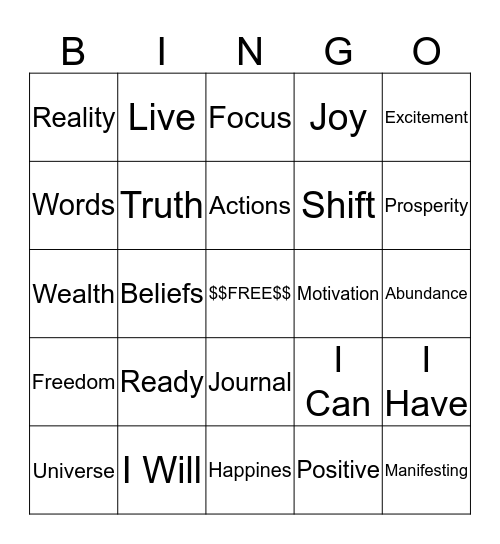 $$ Manifesting Bingo Game $$ Bingo Card