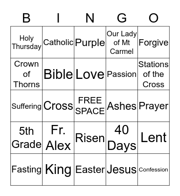 Lenten Season Bingo Card