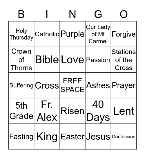 Lenten Season Bingo Card