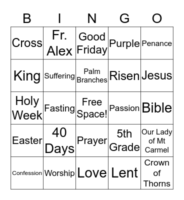 Lenten Season Bingo Card