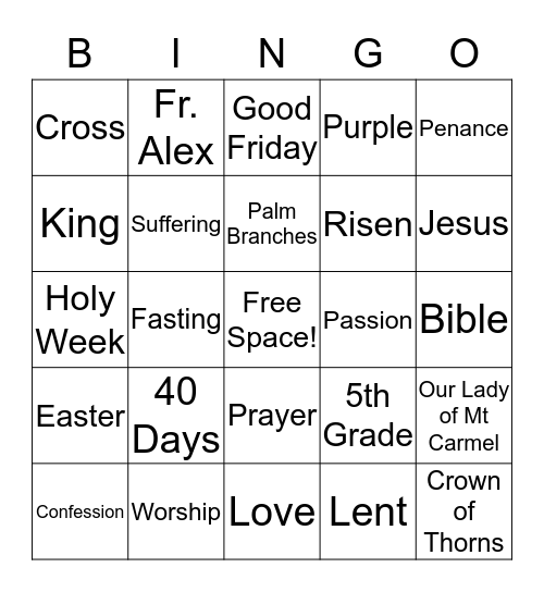 Lenten Season Bingo Card