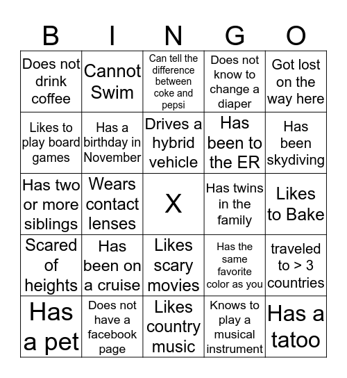 Icebreaker Bingo Card