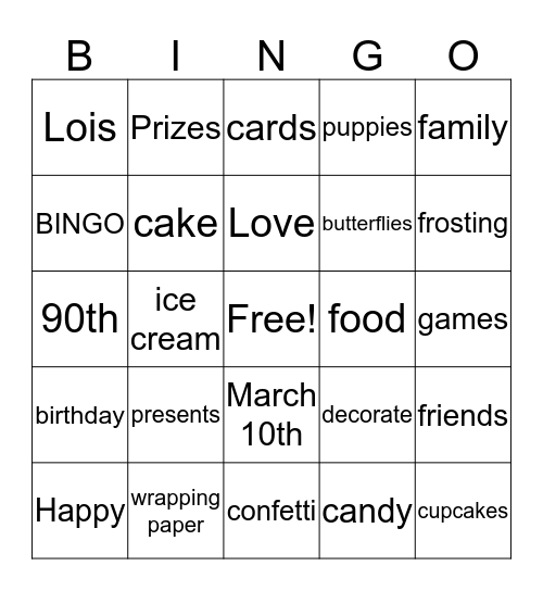 Happy Birthday Lois Bingo Card