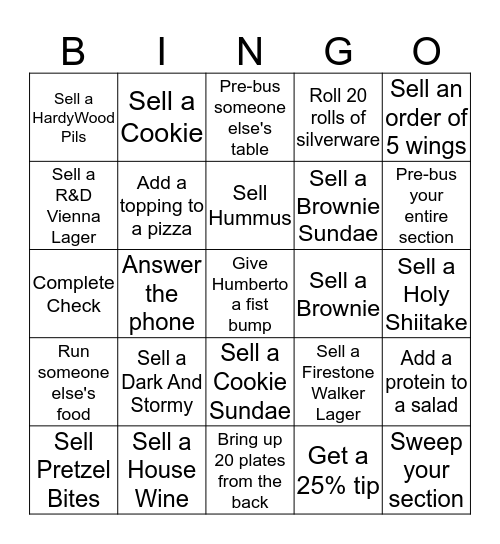 Saturday Night Bingo Card