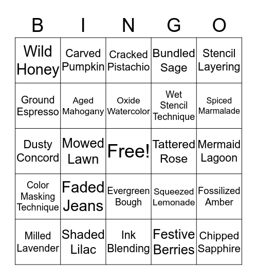 Distress oxide Bingo Card