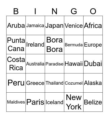 Bucket List Travel Bingo Card