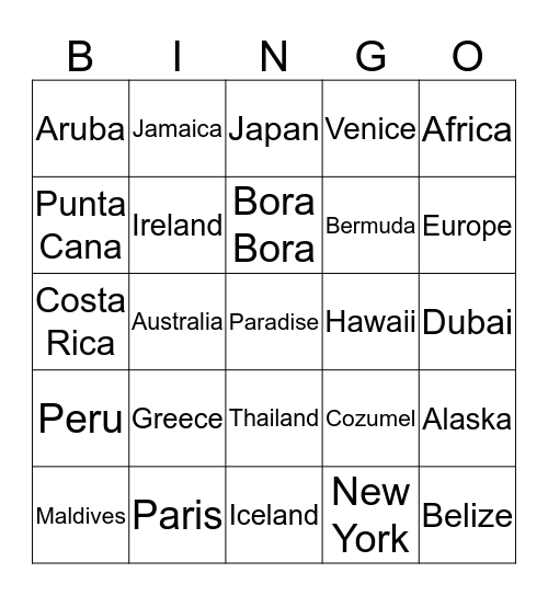 Bucket List Travel Bingo Card