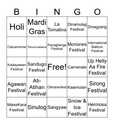 Festivals in the Philippines Bingo Card