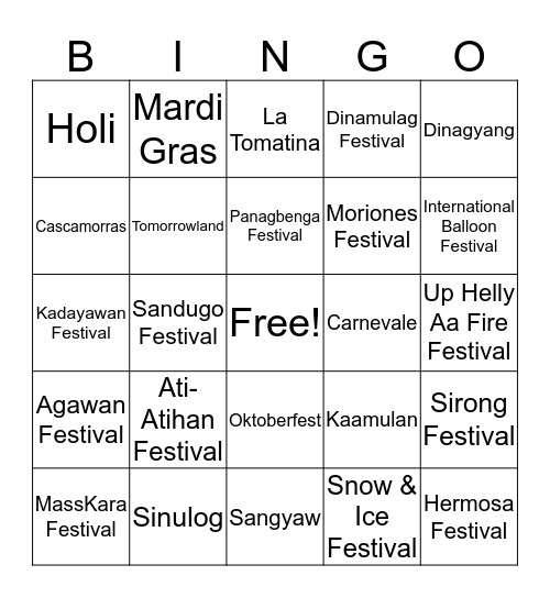 Festivals in the Philippines Bingo Card