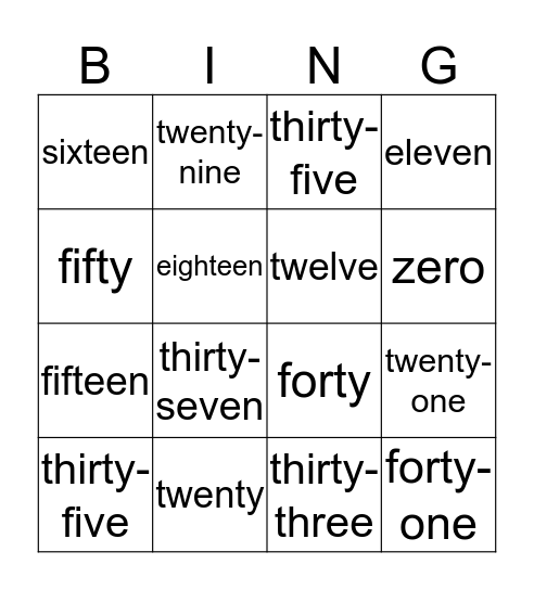 Number Bingo Card