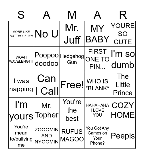 Samar Wamar Flamar Bingo Card