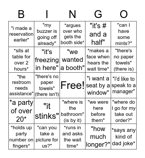 Host Bingo! Bingo Card