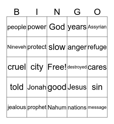 Nahum, Prophet to Judah Bingo Card