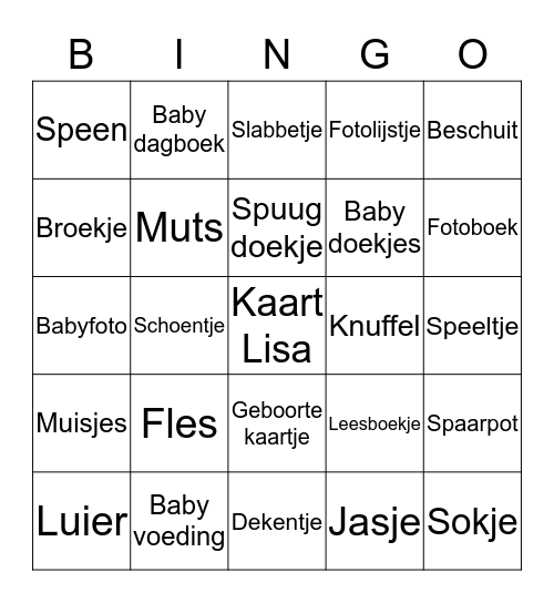 Lisa's Baby bingo Card